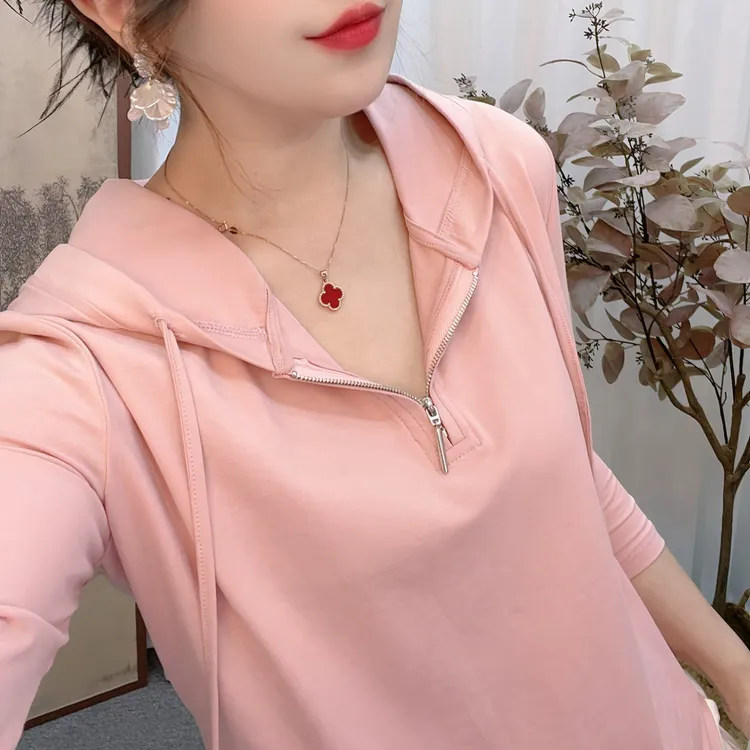2025薄款女装长袖T恤连帽衫拉链夏季空调春秋显瘦休闲宽松上衣