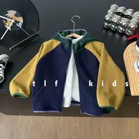 童例「25481拼色连帽奥利绒外套」秋冬儿童休闲百搭男童女童潮夹克