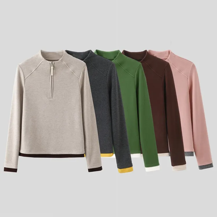 双面绒撞色拼接半拉链长袖卫衣女2025早秋新款百搭休闲打底衫上衣