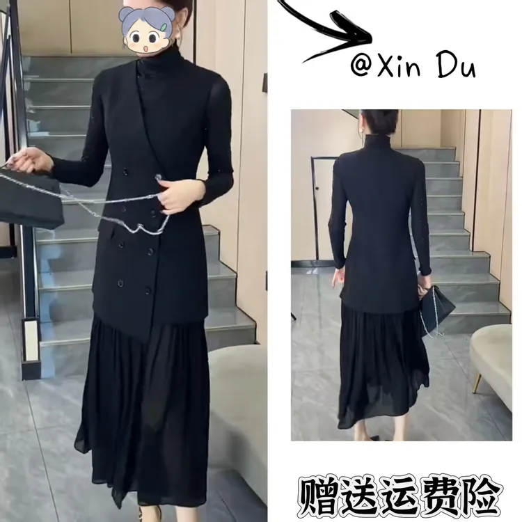 2025秋季新款时尚显瘦气质女士网红洋气两件套百搭款D23707