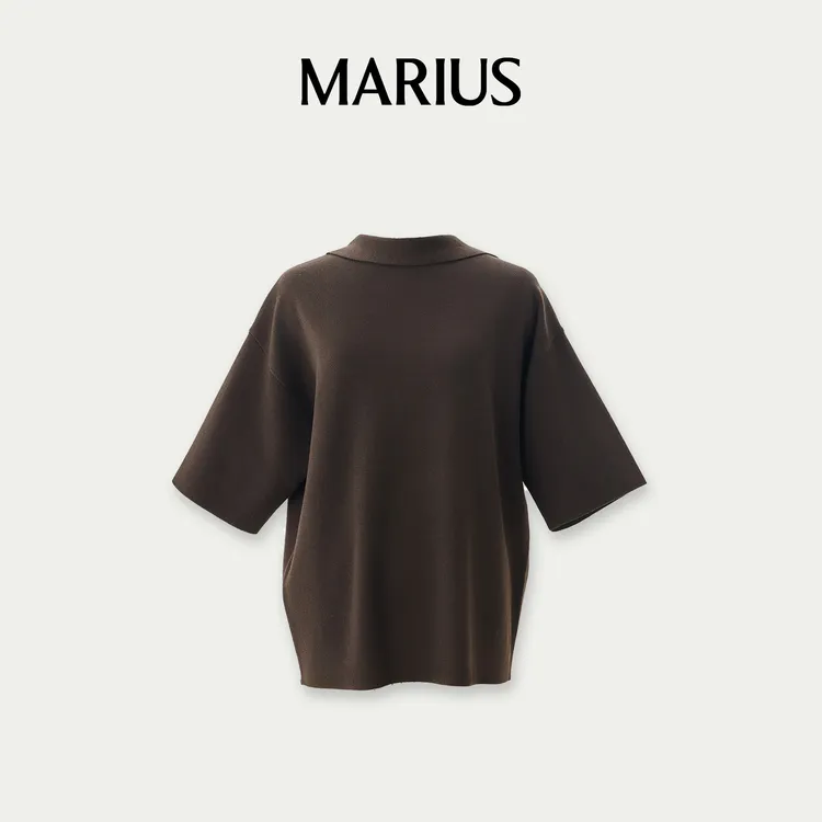 MARIUS‘太妃糖’简约羊毛翻领极简针织套衫