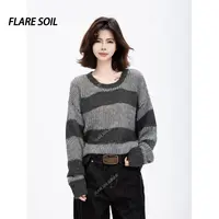 【FLARE SOIL】大条纹圆领毛衣宽松套头针织衫 T4750A