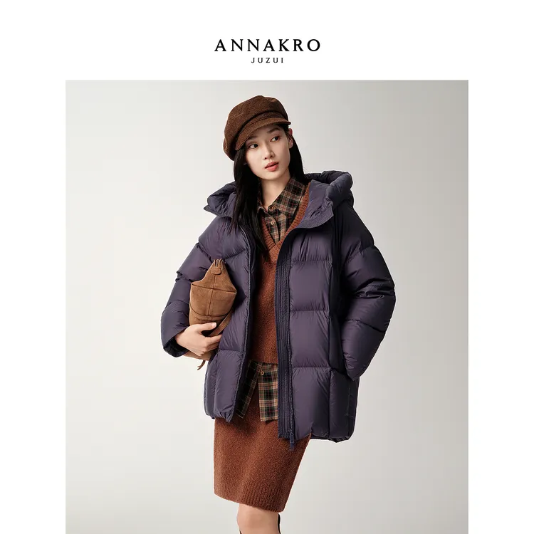 【云朵泡芙】玖姿·安娜蔻O型连帽长鸭绒羽绒服女25冬新KWFD03317