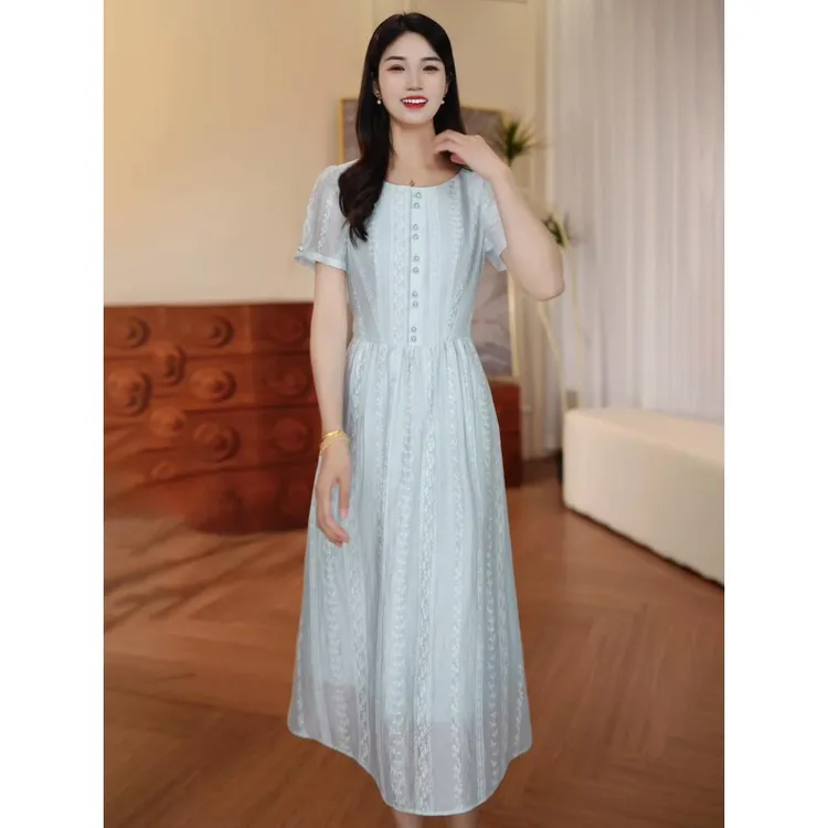 广州十三行夏季新款时尚气质高档女装连衣裙减龄中长款短袖裙子潮