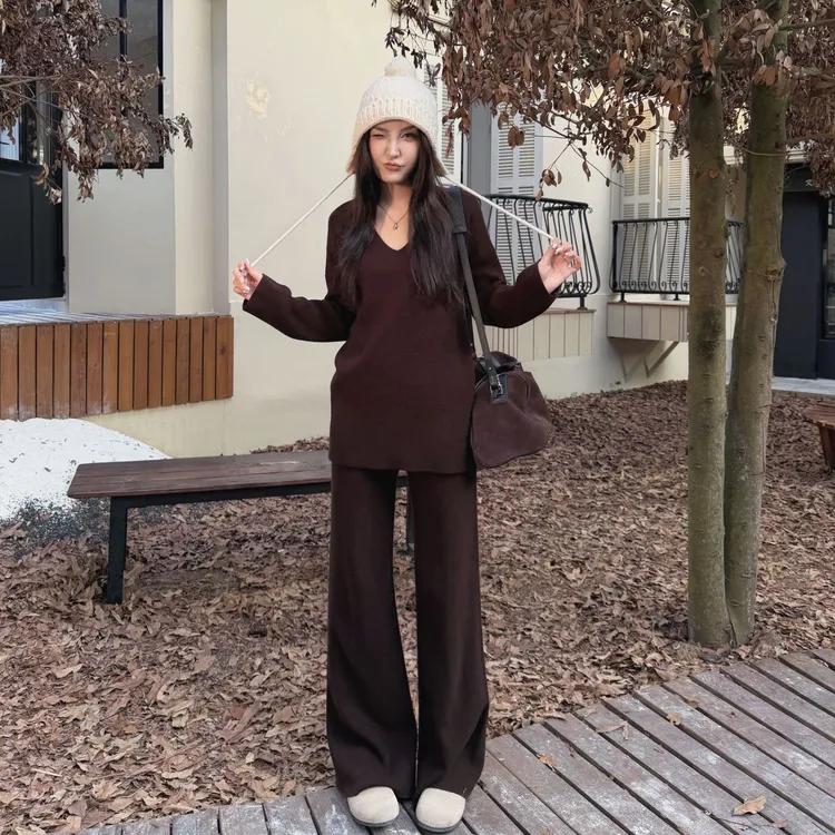 Moprobably李予诺「茶予」慵懒华夫格休闲百搭莱赛尔套装L5479011