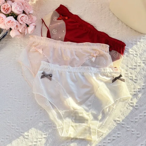 丝滑缎面～日系纯欲性感透气薄款女士三角内裤包臀本命年中腰少女