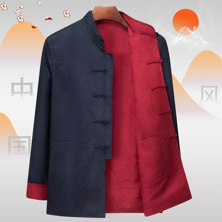 双面穿唐装男春秋款中国风中老年爸爸爷爷过寿生日喜庆老人衣服