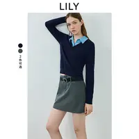 LILY2025秋含羊毛假两件POLO领针织衫125349TK950