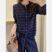 圆领法式复古提花设计感小花气质百搭针织长袖减龄打底上衣1805
