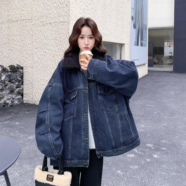 牛仔羽绒服女2025冬季新款超好看洋气毛领拼接韩系宽松白鸭绒外套