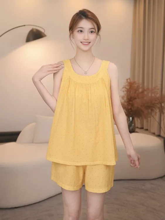 板栗小姐【藕香】2025新款女夏季纯棉棉纱睡衣套装可外穿