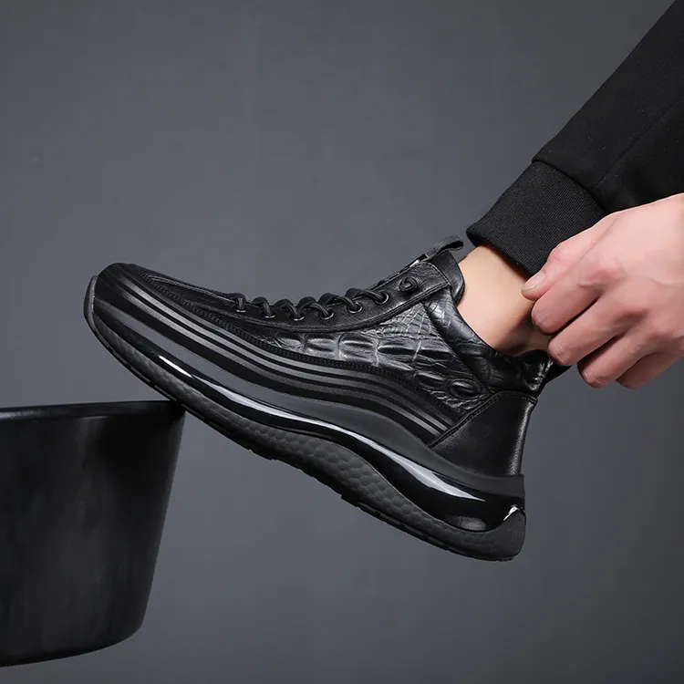 路易圣戈希英伦风高帮皮鞋男鞋秋冬鳄鱼纹皮鞋男士休闲短靴潮鞋