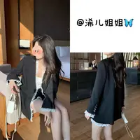 （浠儿家）减龄时尚花边拼接西装外套女秋冬新款气质垫肩西服上衣