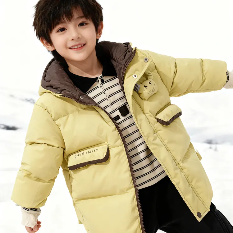 男童卡通连帽中长款冬季新款洋气帅气保暖 90 鸭绒羽绒服
