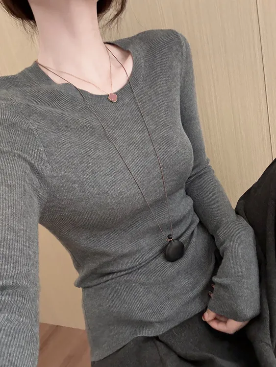简约风气质薄款细毛衣打底衫2026新款韩版修身显瘦针织衫K1-26