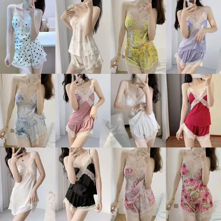 睡衣女新款吊带短裤两件套装带胸垫高级感蕾丝纯欲家居服