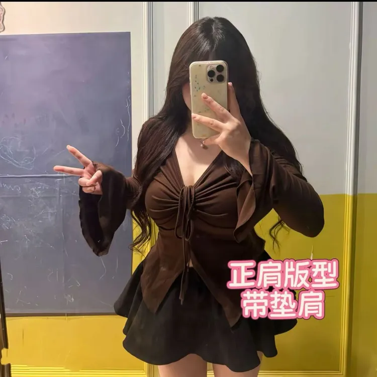 【雯雯子定制】2025早秋新款大码女装时尚显瘦纯欲辣妹风抽绳上衣