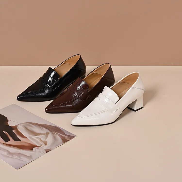 网红法式一脚蹬尖头低跟乐福鞋鞋子女款女士真皮百搭英伦风女单鞋