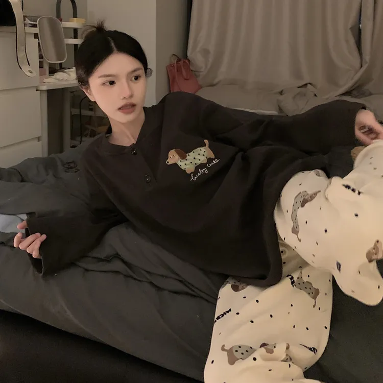 2025年新款长袖女士睡衣卡通春秋冬季德绒大码家居服套装可外穿