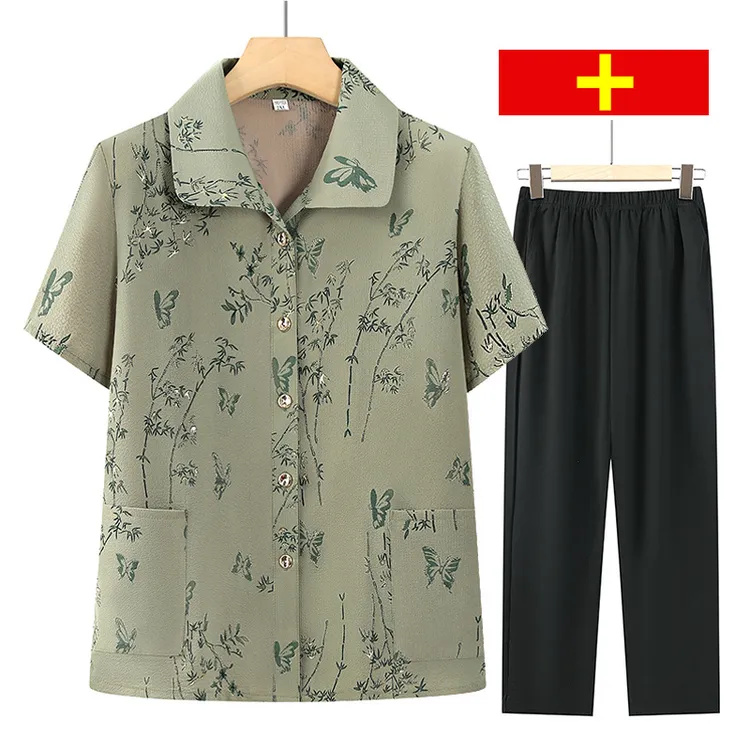 妈妈夏装套装翻领2025新款中老年人女夏季短袖老太太奶奶装两件套