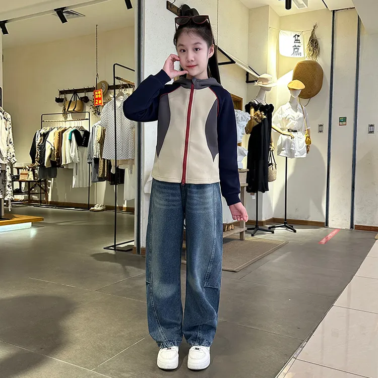 女童春秋装套装2025新款洋气儿童中大童卫衣牛仔裤两件套韩版女孩