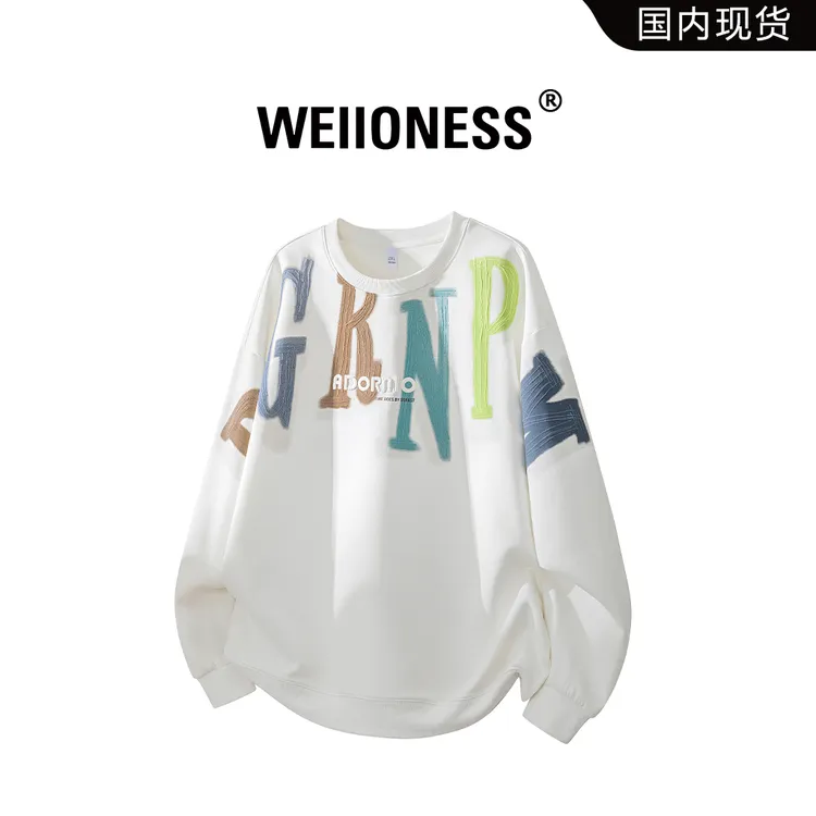 WEIIONESS美式潮牌圆领卫衣男款秋季字母印花宽松休闲百搭上衣服