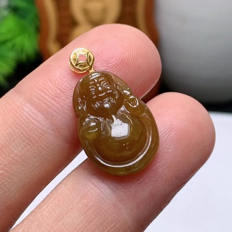 天然翡翠A货18k金镶嵌红翡财神吊坠250414  尺寸:18.6*13*5.2