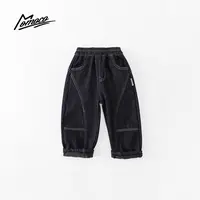 MOMOCO冬季男童中大童时尚加绒厚款牛仔裤77430350034