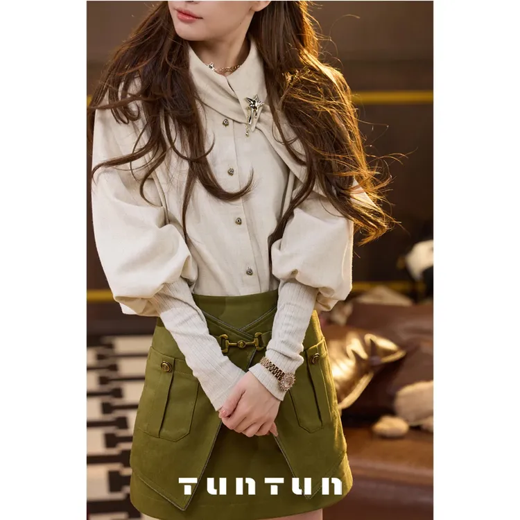 吞吞穿搭日记【星月四重奏 白色】千金气质 飘带泡泡袖衬衫