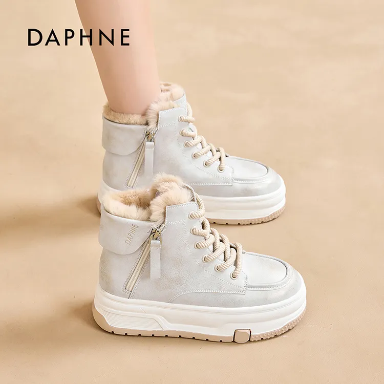 Daphne/达芙妮女鞋2025冬季高帮鞋加绒保暖厚底舒适时尚百搭运动M