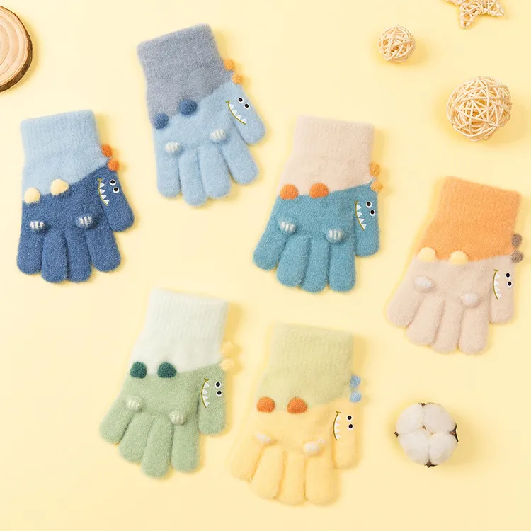  儿童手套3-6岁冬季保暖加绒五指套男童女童可爱卡通分指宝宝针织