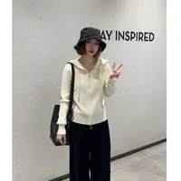 玳妮【软糯双拉链】秋季新款针织上衣连帽长袖双拉链韩系气质百搭款