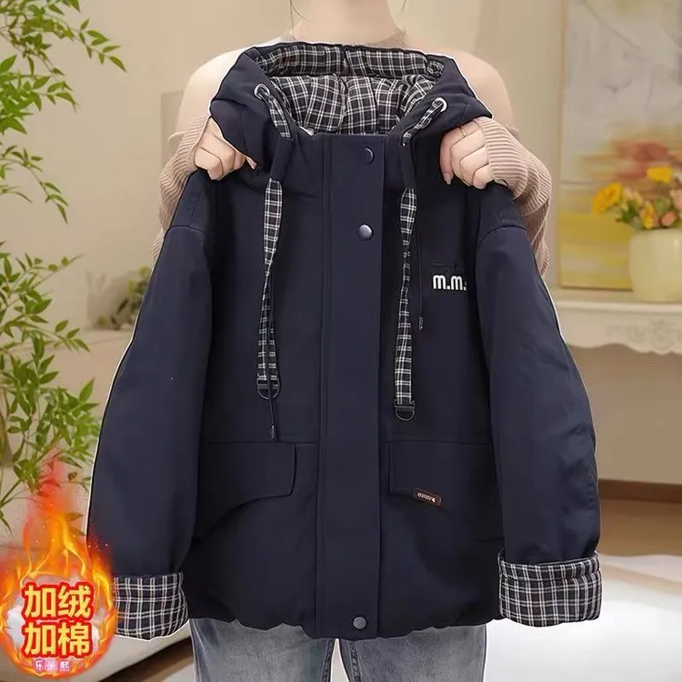 女大童冬装棉服加毛加厚外套青少年初高中生连帽棉衣保暖过冬棉袄