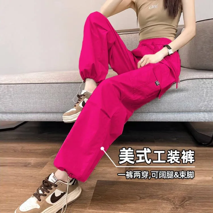 高腰工装裤2025爆款秋冬女显瘦美式束脚运动裤瘦版宽松直筒休闲裤