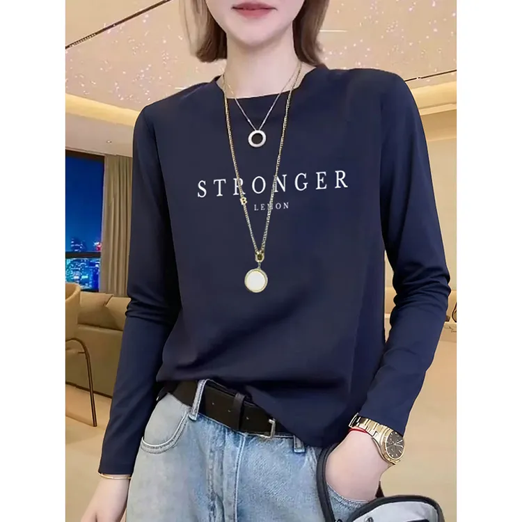 正肩纯棉长袖t恤女时尚减龄洋气白色内搭上衣显瘦打底衫春秋冬季