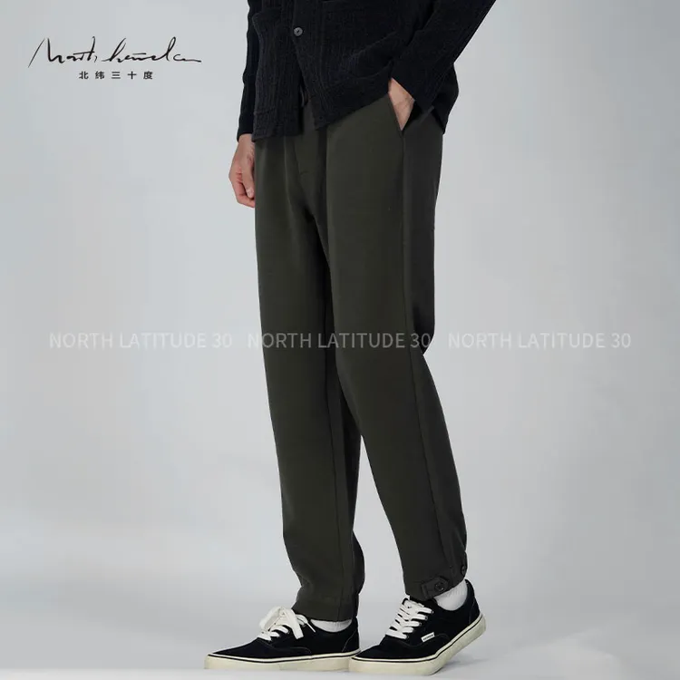 北纬三十度羊毛空气层男裤秋冬时尚百搭宽松纯色加绒直筒休闲裤