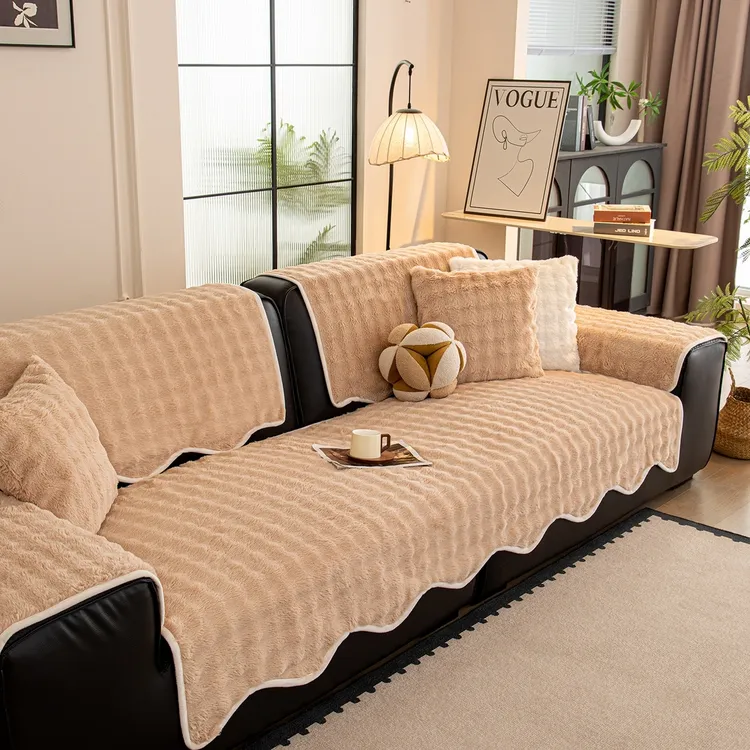 秋冬新款加厚防滑毛绒沙发垫法式复古风格家用沙发坐垫子