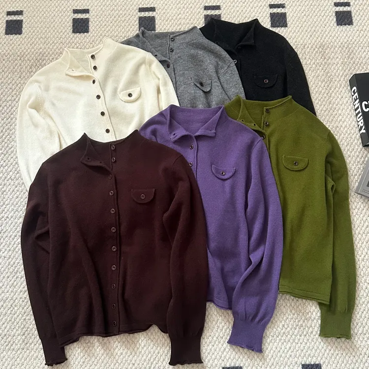 【米可家】100全羊毛纽扣小立领高品毛衣开衫（冷水手洗）8509