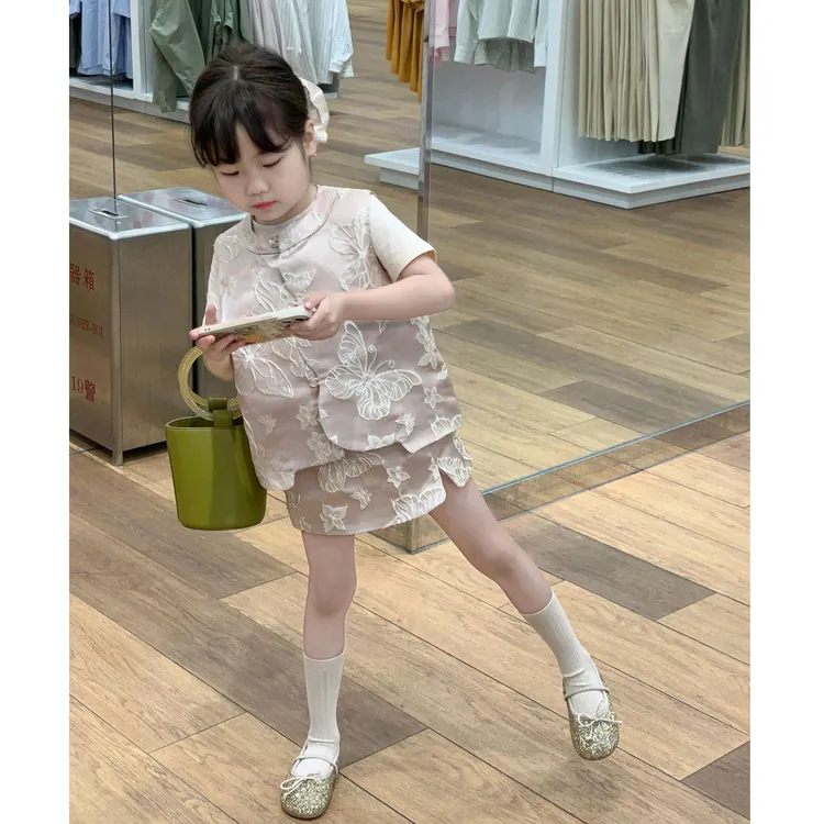 小惜亦女童2025夏季新款新中式国风提花马甲半裙两件套汉服套装