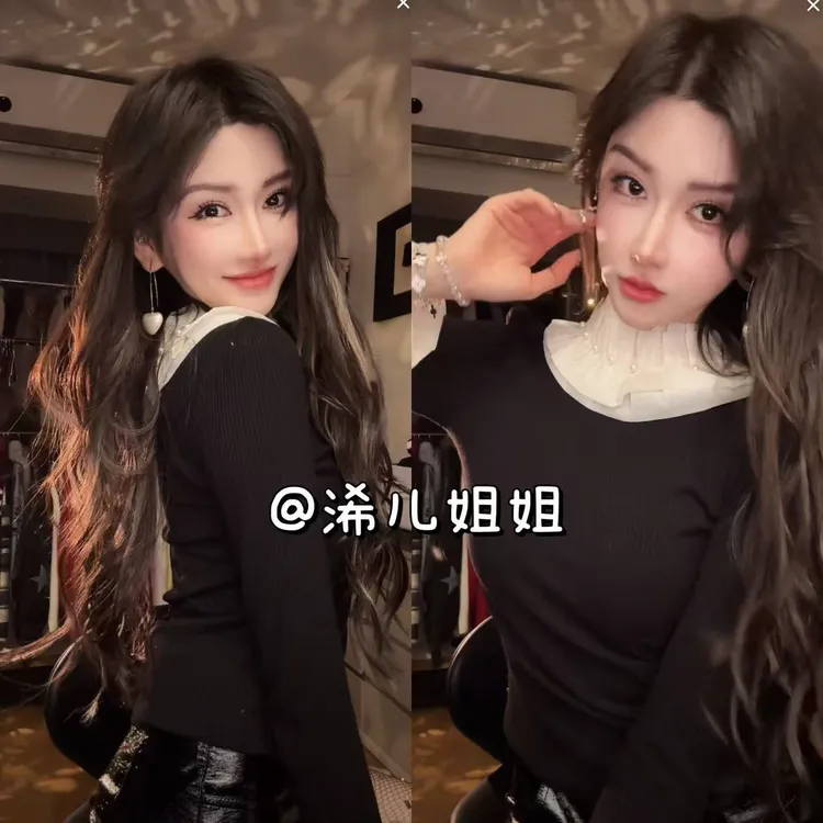 百褶网纱拼接针织显瘦高领秋冬毛衣