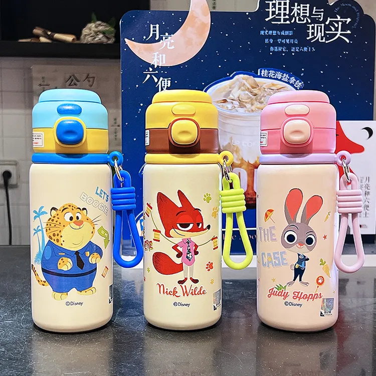 疯狂动物城朱迪尼克保温杯女孩可爱便携吸管杯小学生上学双饮水壶