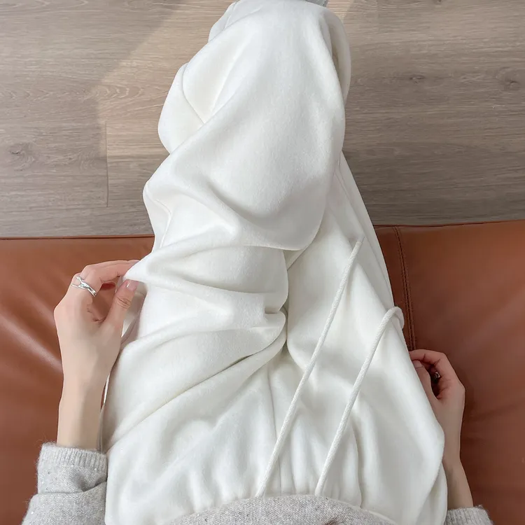 白色加绒阔腿裤女冬季加厚2025新款高腰垂感软糯直筒宽松糯米裤子