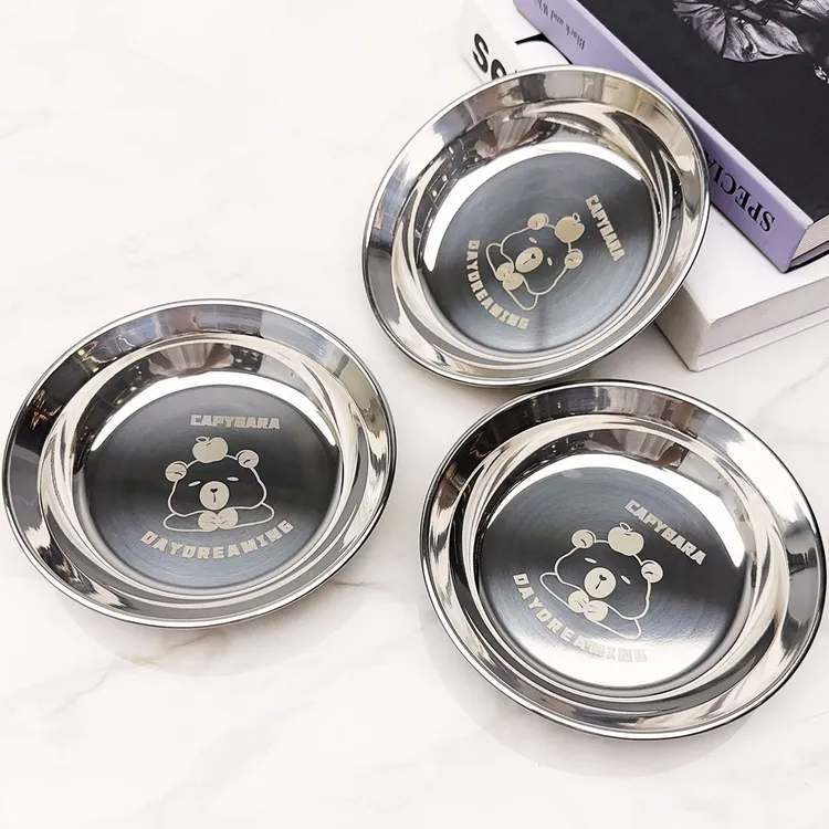 加厚【到手3个】不锈钢餐盘子卡通饭盘菜盘儿童成人备菜小盘16.5cm