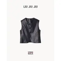 LIUJIUJIU 欧货复古重工编织肌理感外穿短款坎肩PU马夹MJ4708L