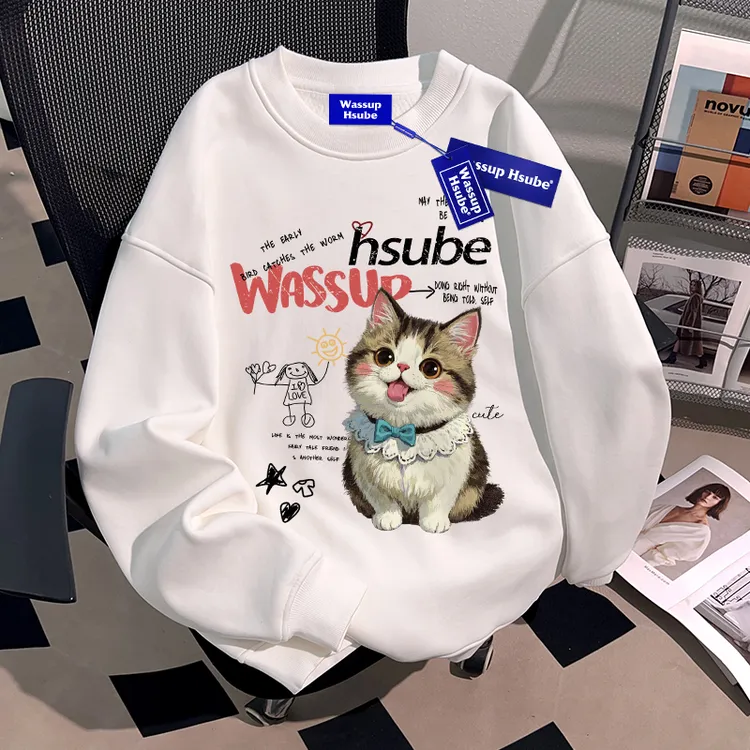 WASSUP HSUBE美式潮流百搭ins情侣秋季卫衣重磅宽松休闲圆领上衣