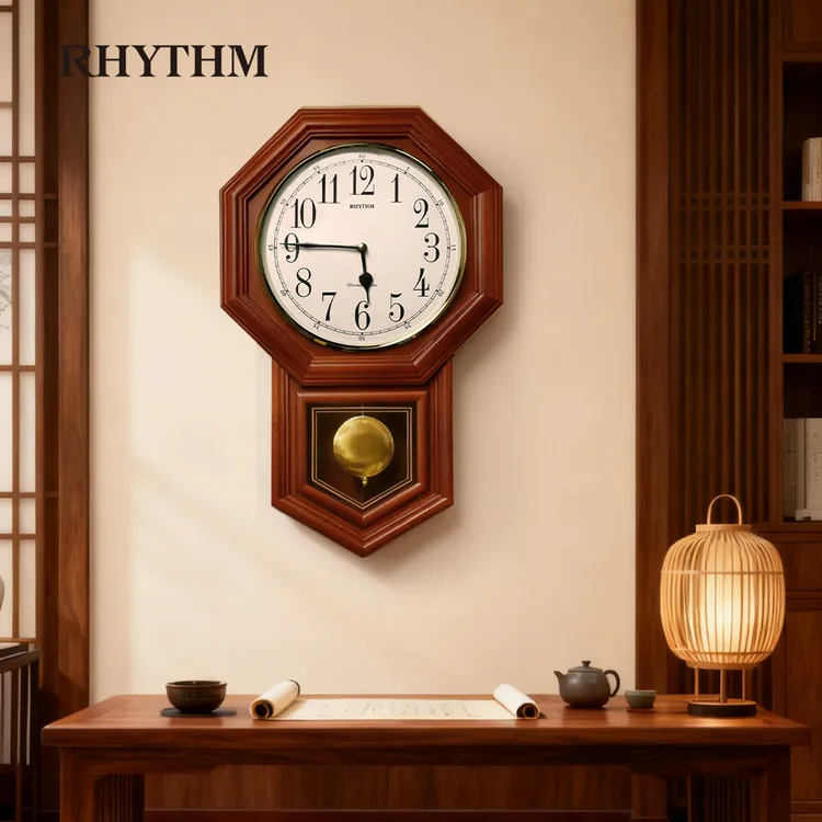 日本丽声中式复古八卦挂钟时钟客厅整点奏乐家用装饰石英摆钟静音