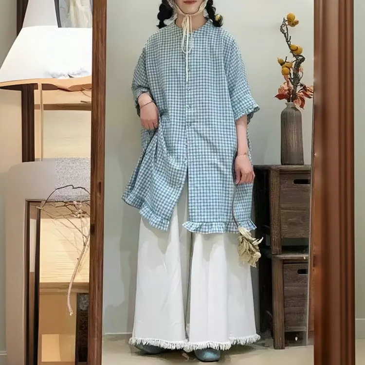 936会呼吸的森系画布 棉麻混纺格纹衬衫 被阳光晒过的慵懒触感