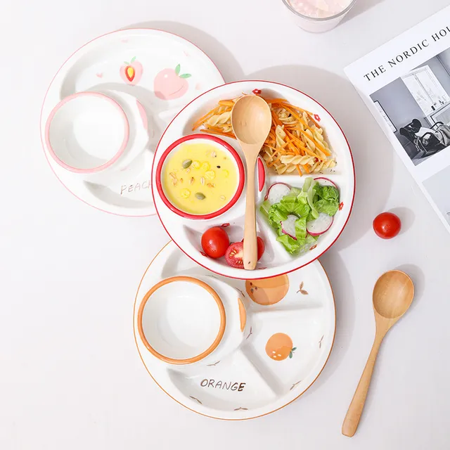 陶瓷分格盘月子餐盘儿童分餐盘一人食211减脂盘家用早餐盘定量盘
