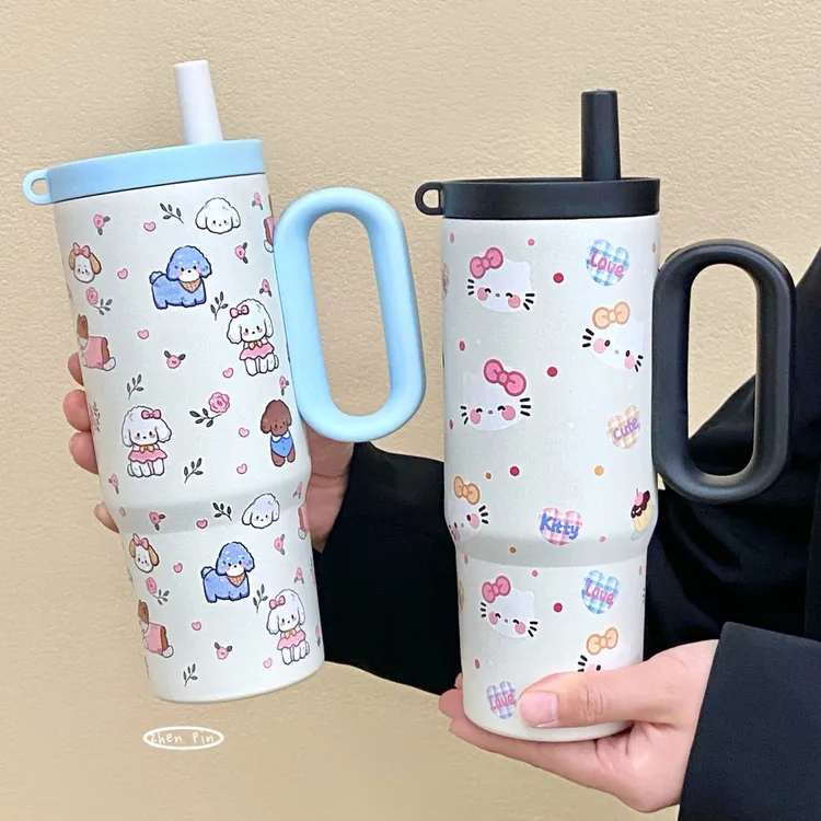 简约便携夏日新品学生带盖大容量可爱网红水杯杯子夏季爆款冰霸杯