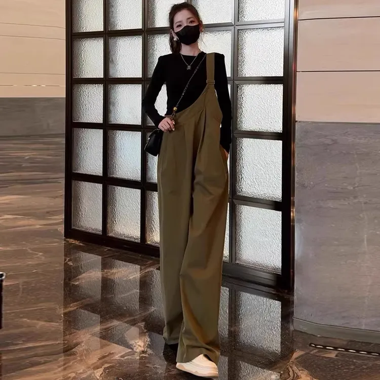 时尚套装女2025秋季新款洋气显瘦减龄长袖上衣工装背带裤两件套潮